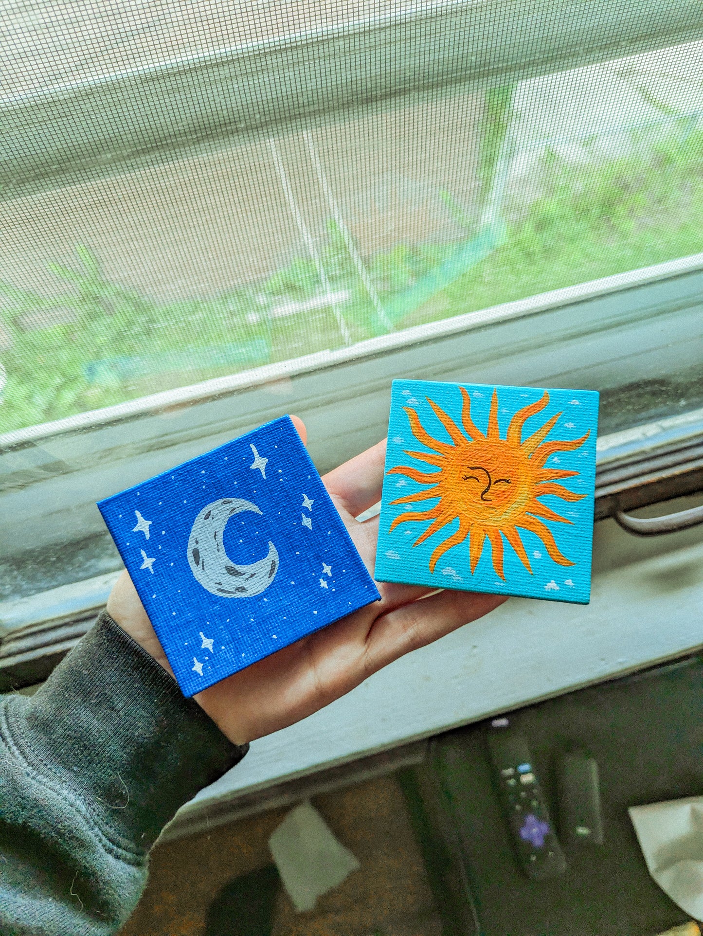 Mini Canvas Painting 2 pack- Sun and Moon